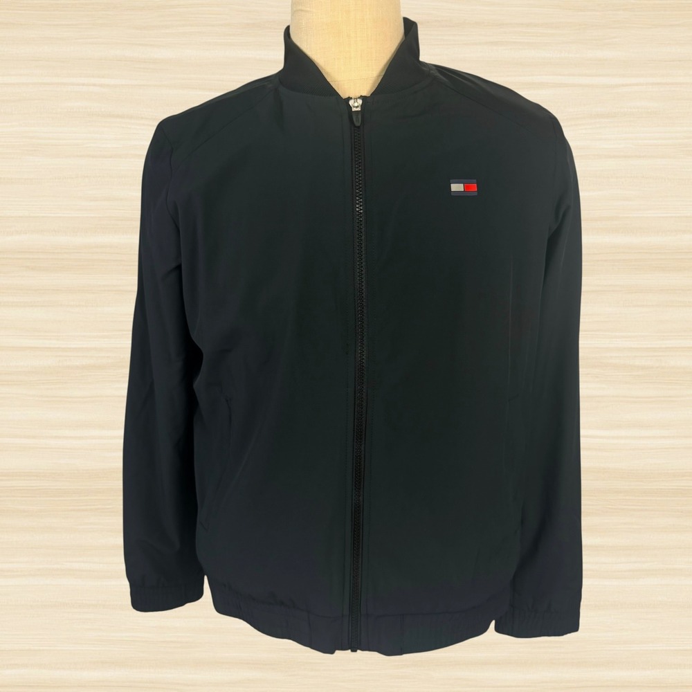 Tommy Hilfiger Sport Bomber Jacket Black Full Zip Lightweight Athleisure XL